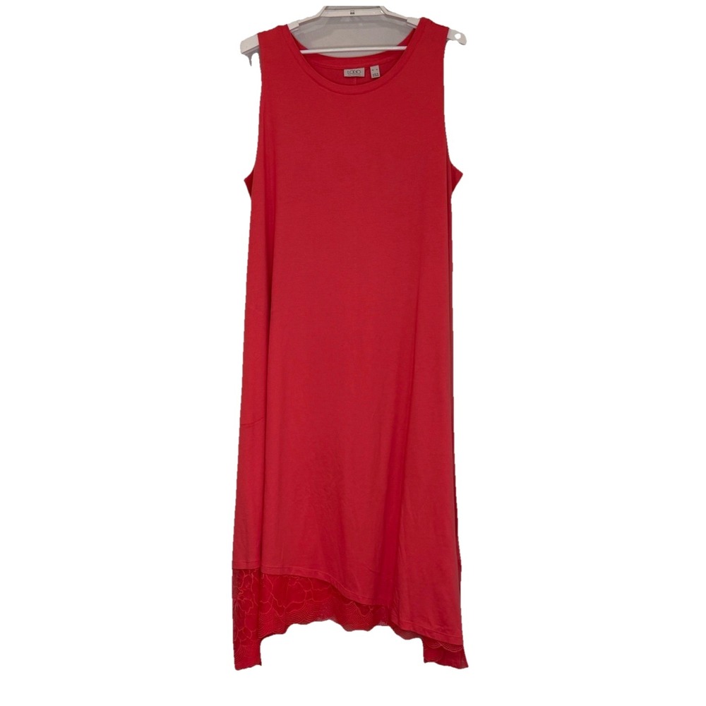 LOGO Lori Goldstein Midi Knit Dress Womens Size XL Orange Sleeveless‎ Lace Hem